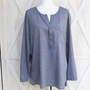 Max Edition Blue Roll Tab Sleeve Cotton Top Large